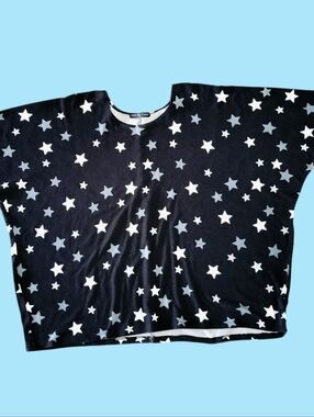Kim & Cami Black Star-Print Boxy Blouse 2x